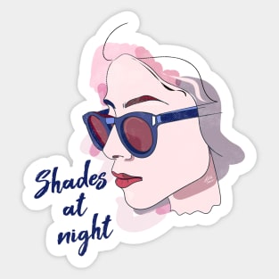 Sunglasses at Night Pink Woman Illustration Turquoise Blue Sticker